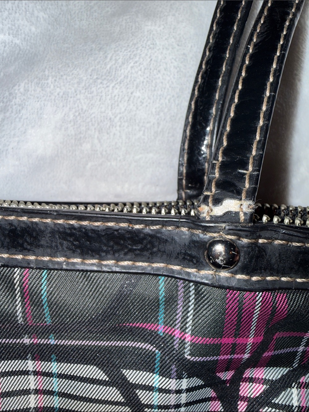 Coach Black Plaid Tote with Pink Accents - Picture 7 of 12
